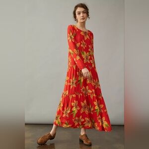 Farm Rio Golden Lily Midi Dress | Size Xs
